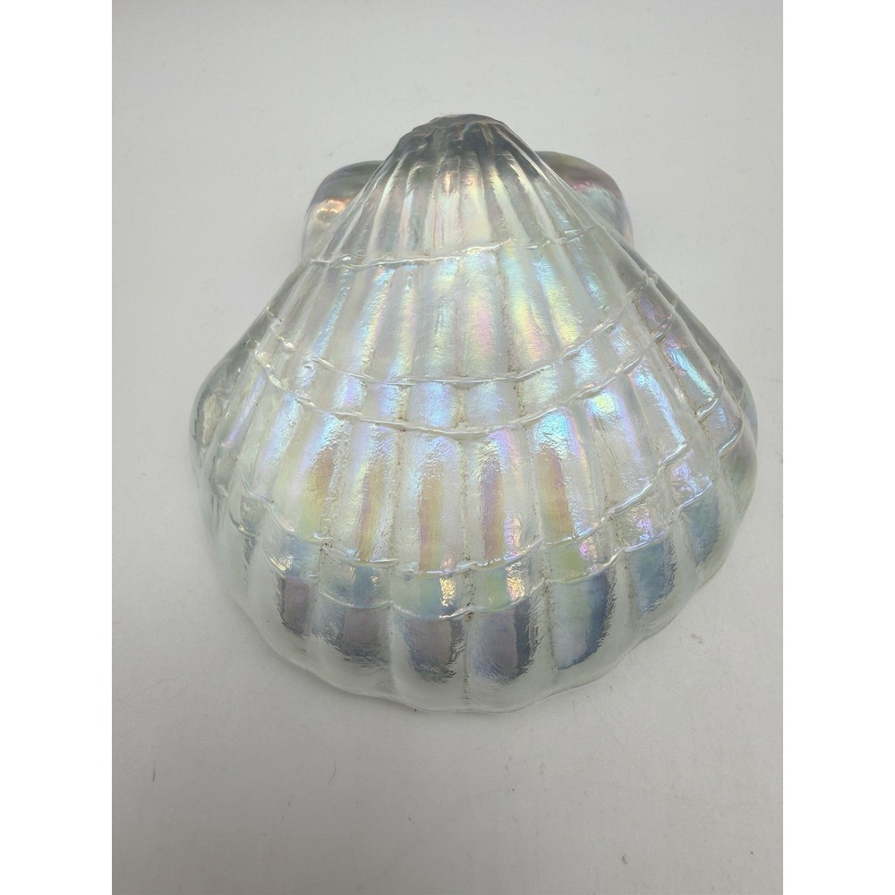 Vintage MCM Carnival Glass Iridescent Pearl Clam Shell Paperweight - Picture 2 of 5